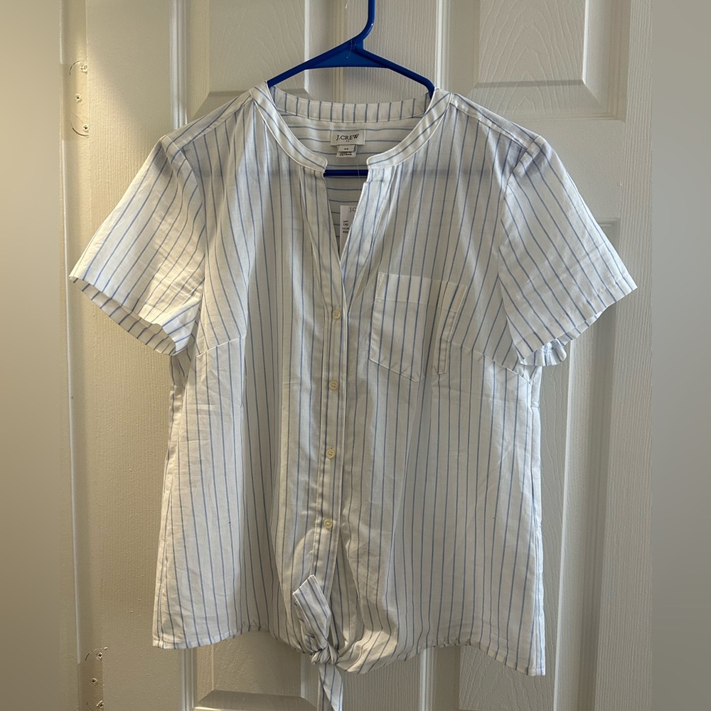 J. Crew short sleeve blue and white stripe top. XS. Never worn. Tag on.